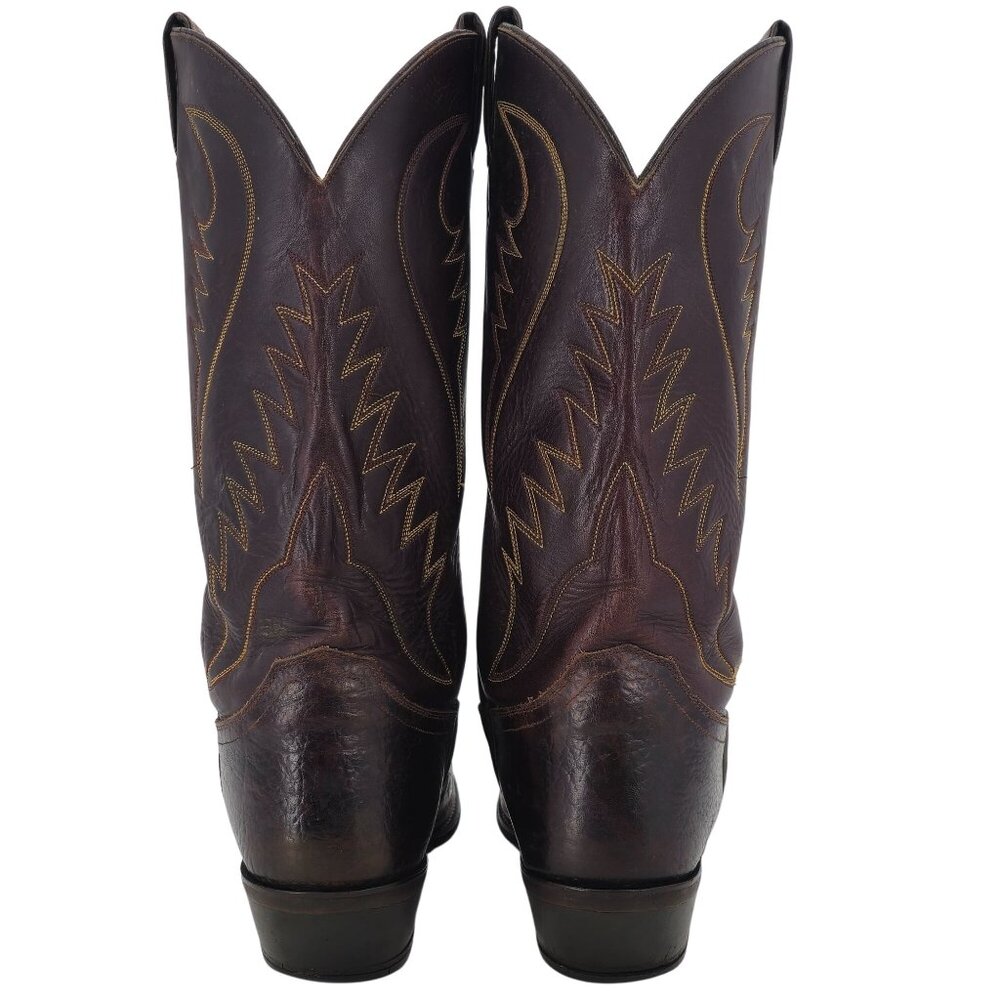 Justin Exotic Shark Boots Men size 10.5B Dark Brown Leather Cowboy Western Boots - Picture 8 of 13